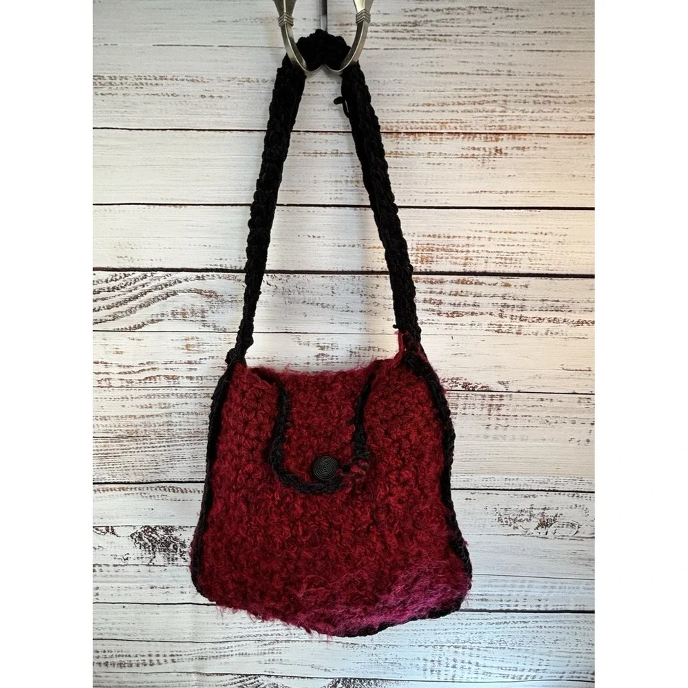 Handmade Crochet Purse Lined Red Black Fuzzy Whimsigoth Fairy Grunge Witchy